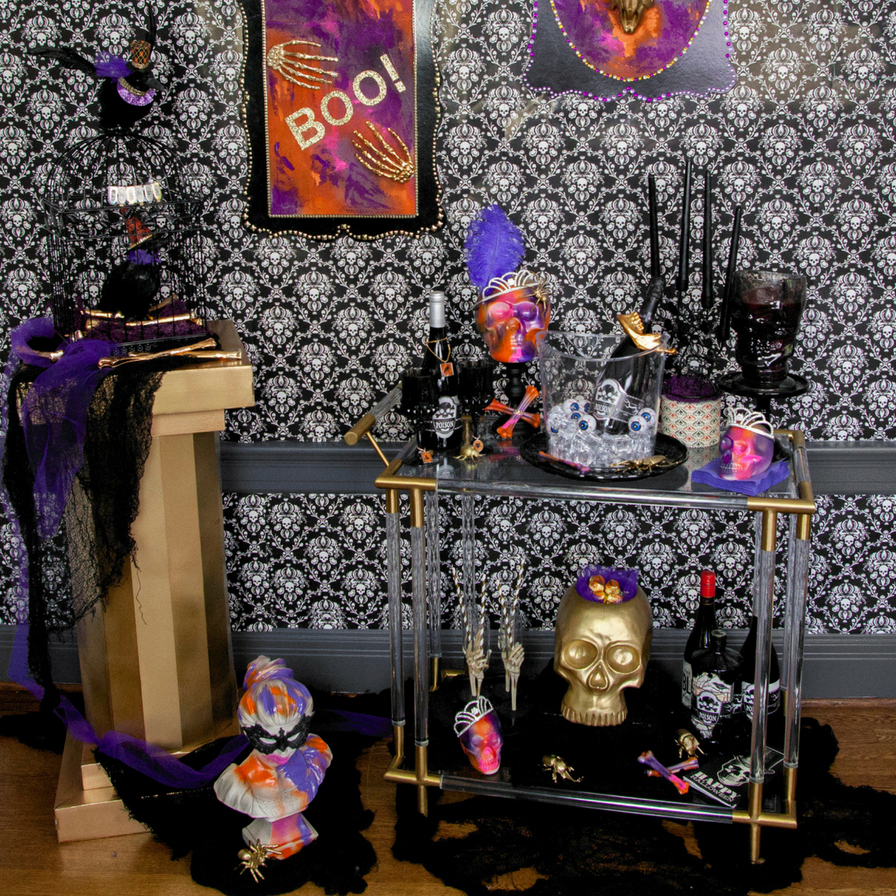 Ghoulish Graffiti Glam Halloween Bar Cart