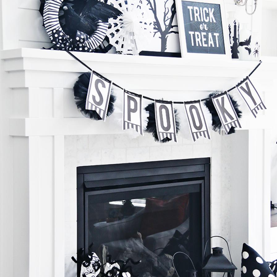 Black and White Halloween Mantel Decor | Fun365