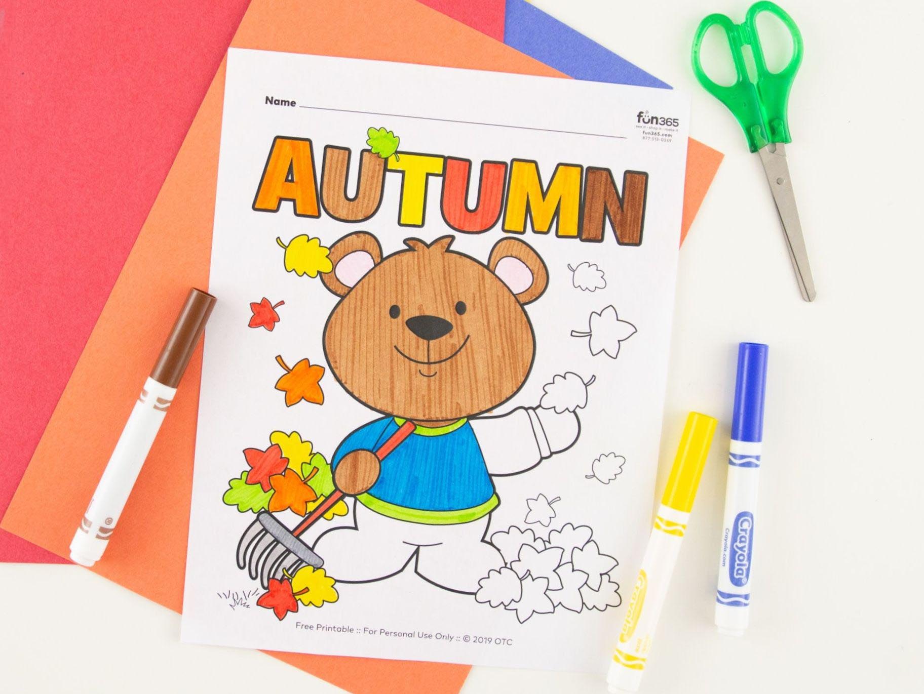 Fall Bear Coloring Page Free Printable