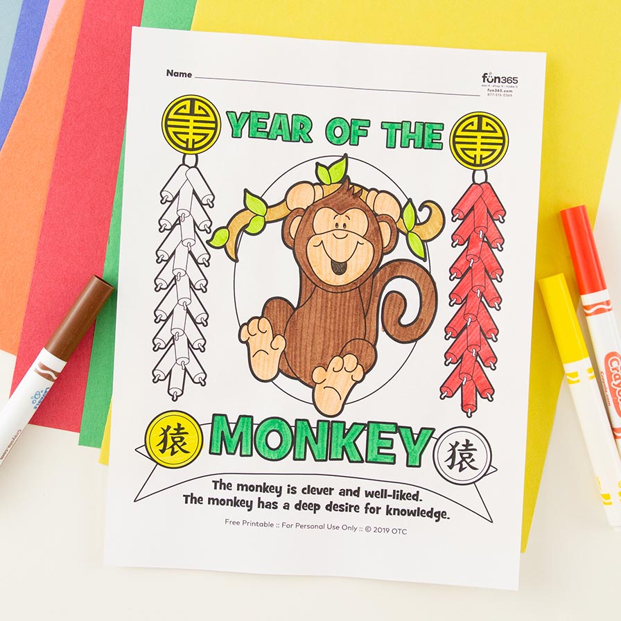 Chinese New Year Monkey Coloring Page Free Printable | Fun365