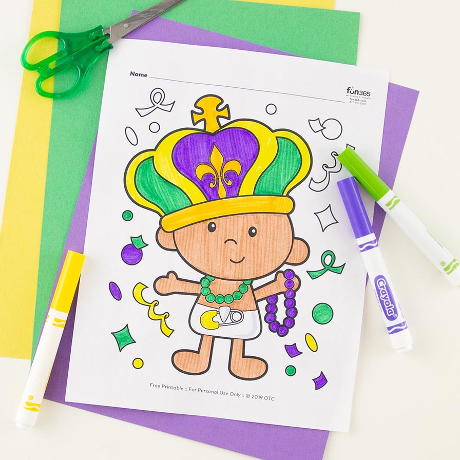 Mardi Gras King Cake Baby Coloring Page Free Printable Fun365
