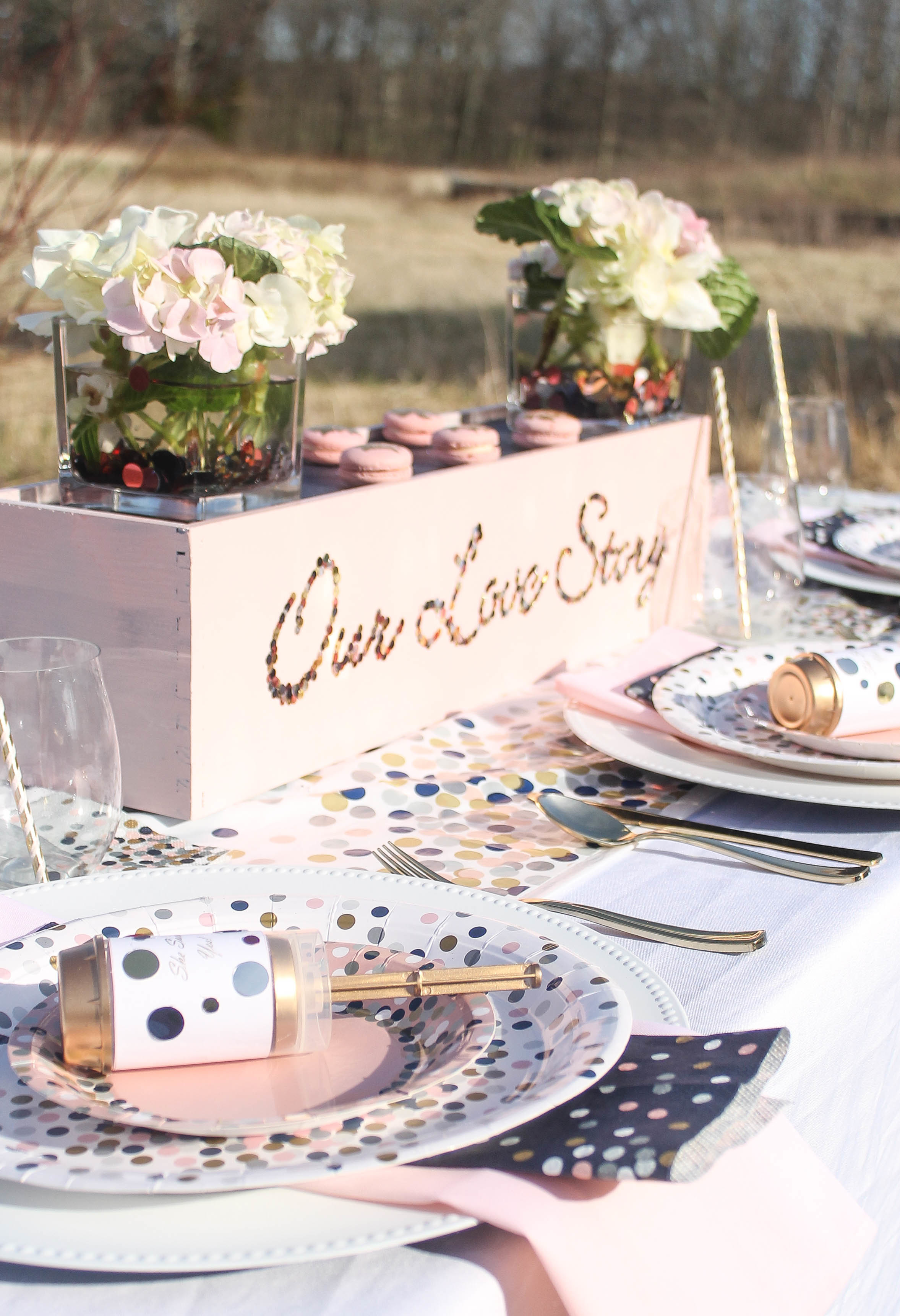 Love This- Navy, Pink and Gold Confetti Engagement Dinner | Fun365