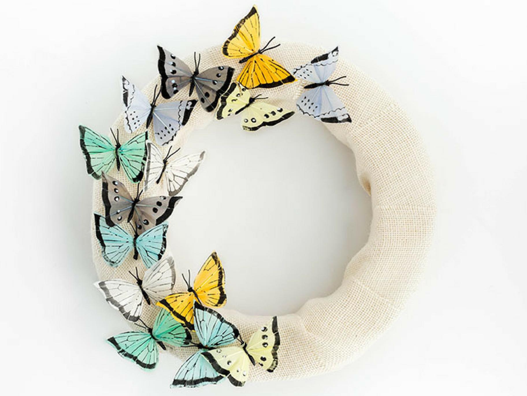 DIY Floating Butterflies Burlap Wreath