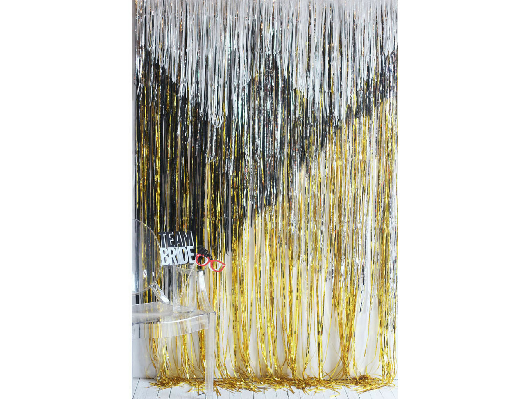 DIY Geometric Metallic Fringe Backdrop