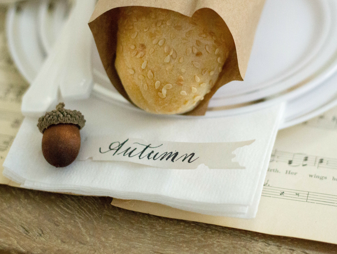 Handlettered Acorn Place Card