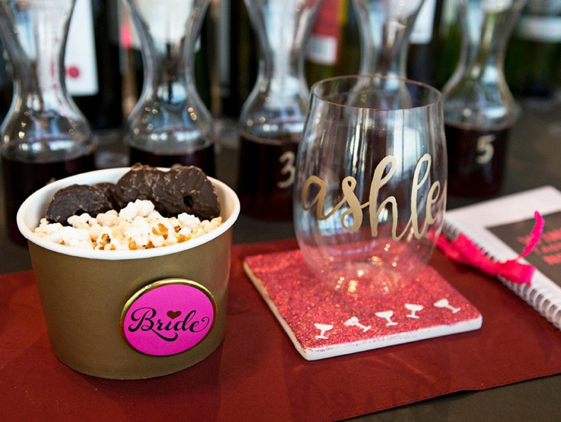 Bachelorette DIY Wine Tasting Cups & Glitter Coasters