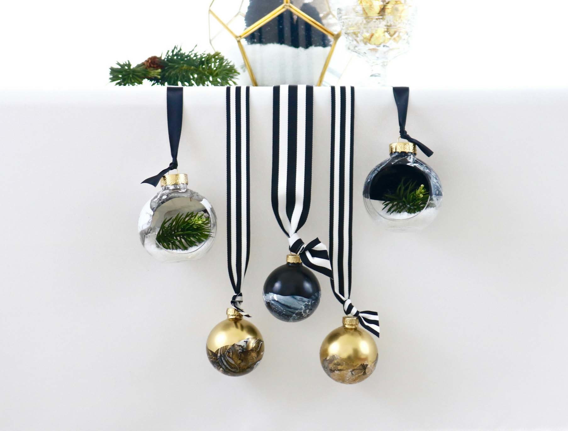 black and silver ornaments