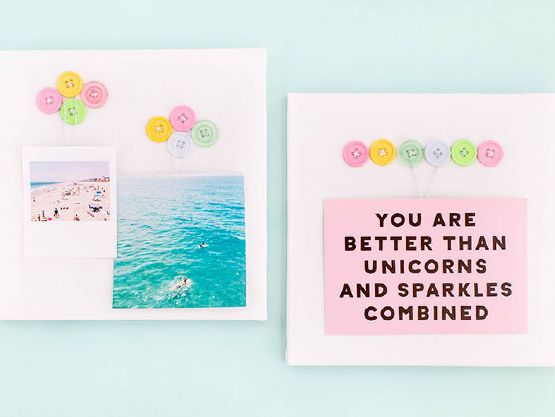 DIY Buttoned Canvas Photo Display