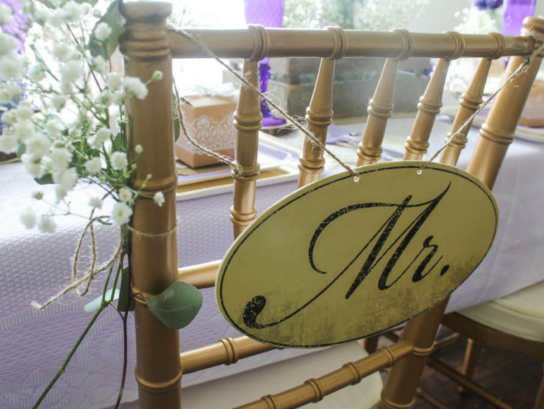 DIY Rustic Lavender and Lace Wedding Floral Chair Adornment
