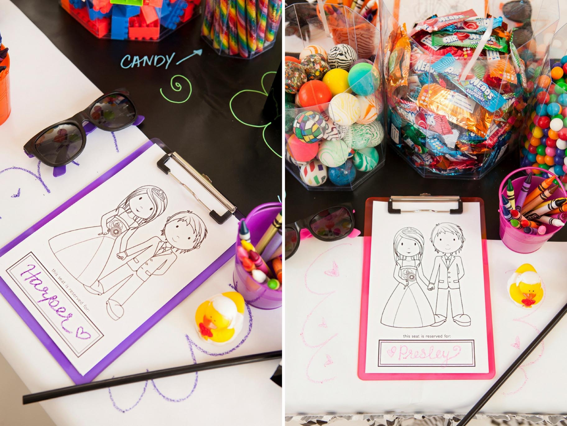 DIY Kids Table Clipboard Colorable Seating Cards