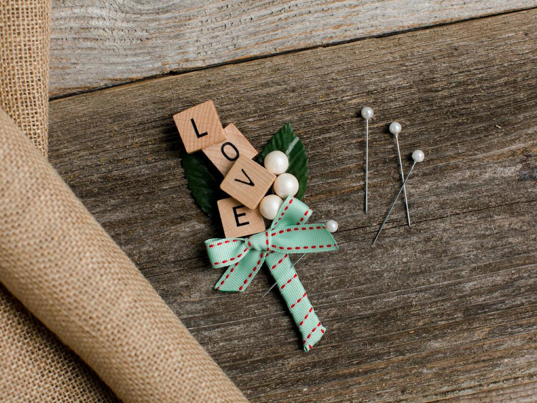 DIY Letter Tile Wedding Boutonniere