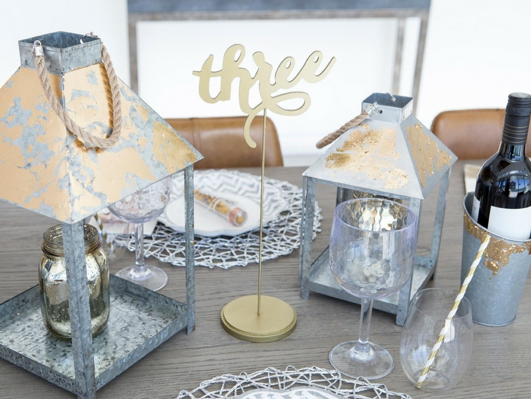 DIY Metallic Gold Flake Lanterns + Wine Holders