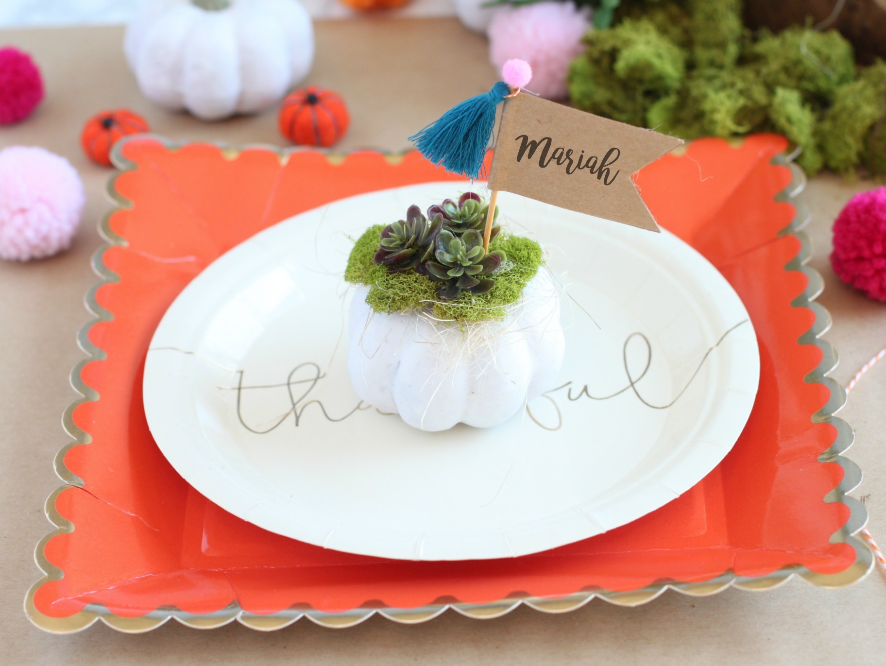 Pumpkin and Succulent Place Cards