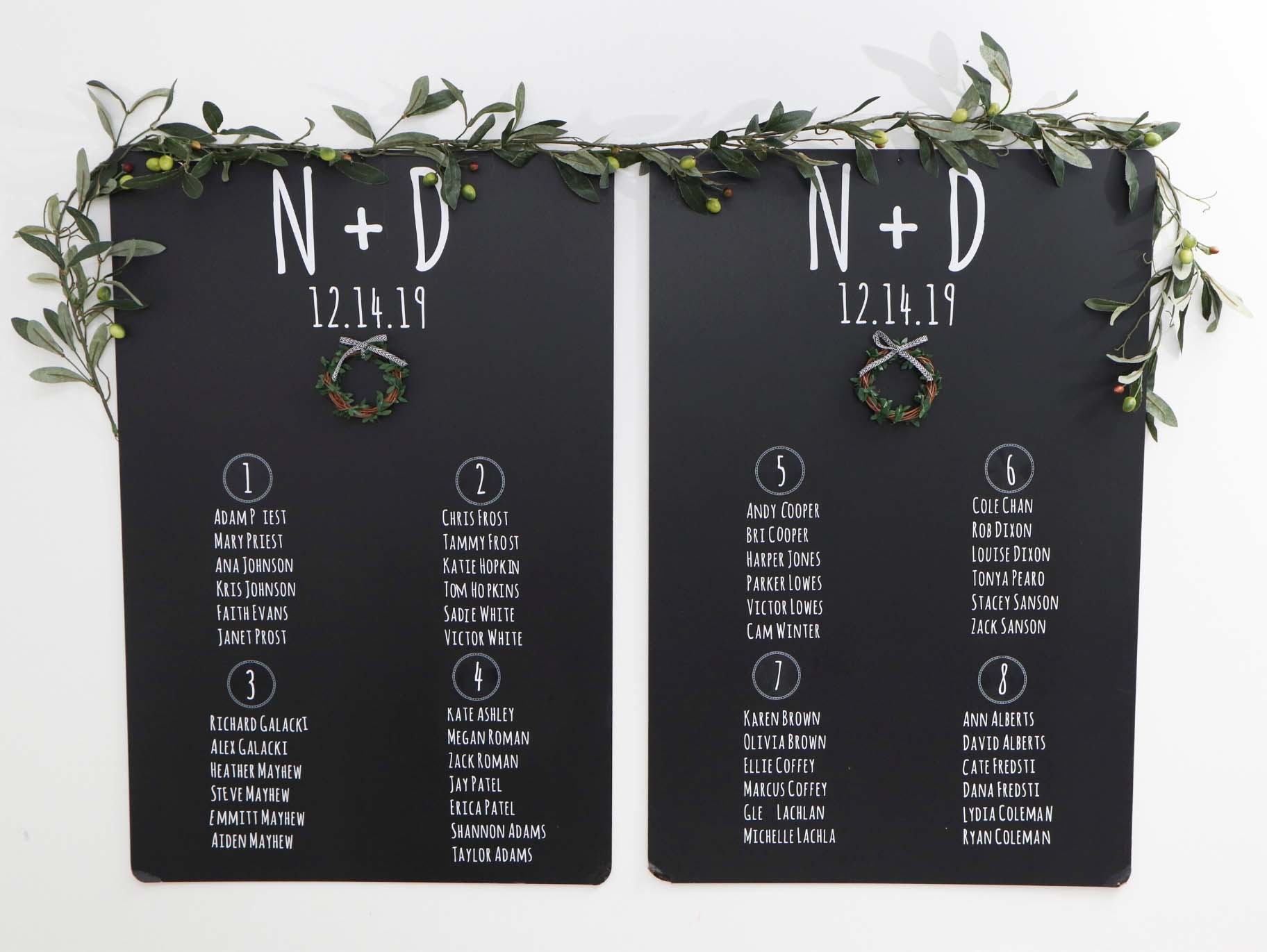 Modern Black & Greenery Seating Chart