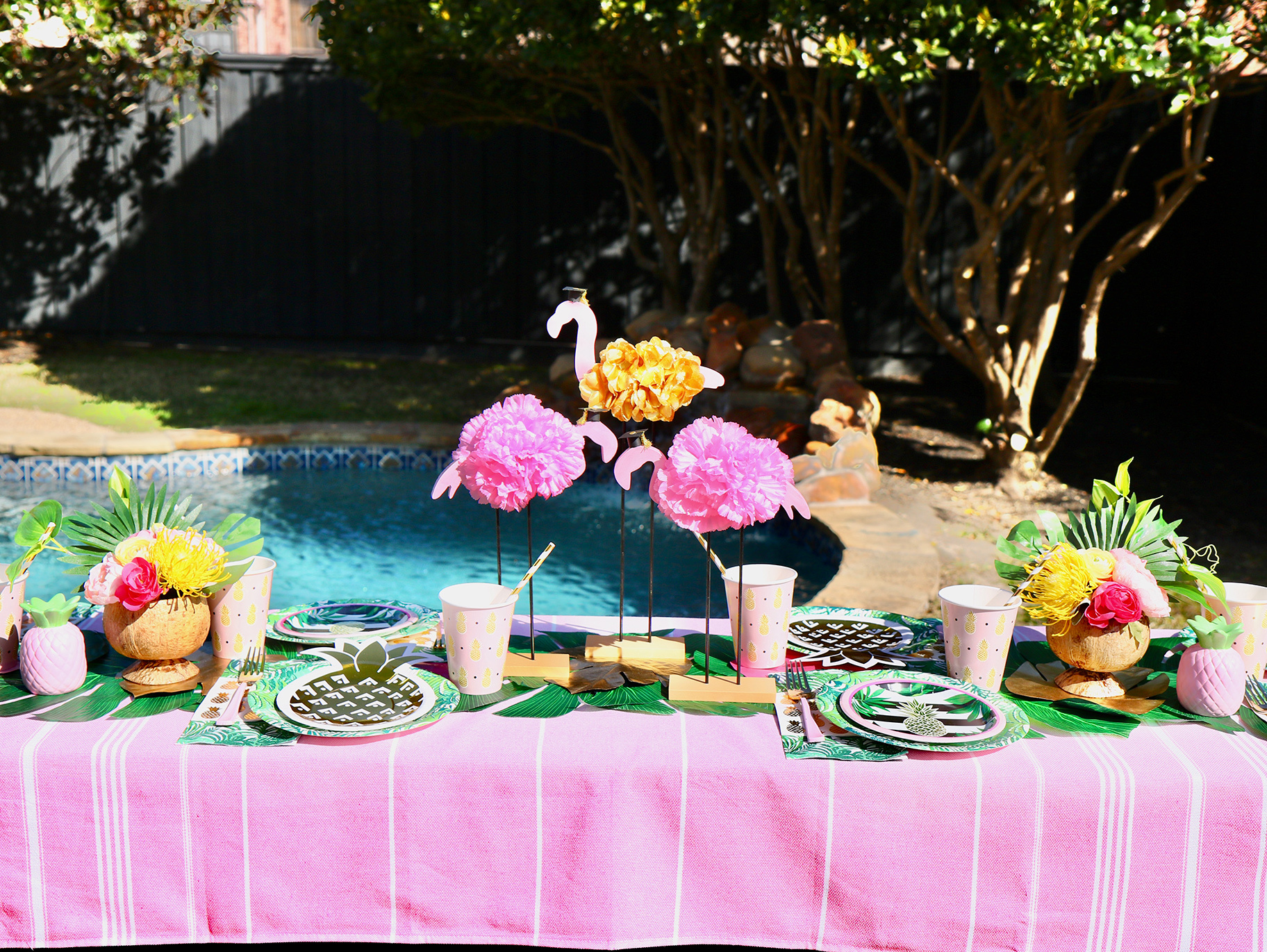 Flamingo and Coconut Centerpiece Idea