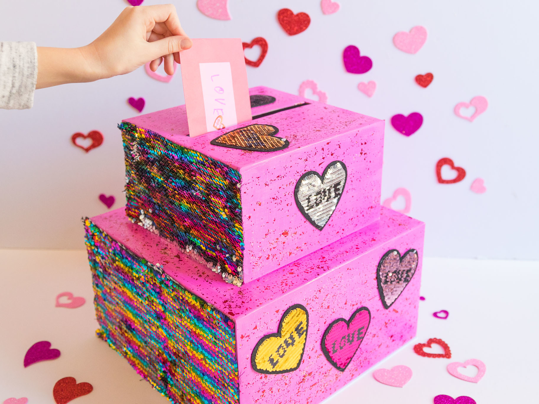 Flip Sequin DIY Valentine Card Box