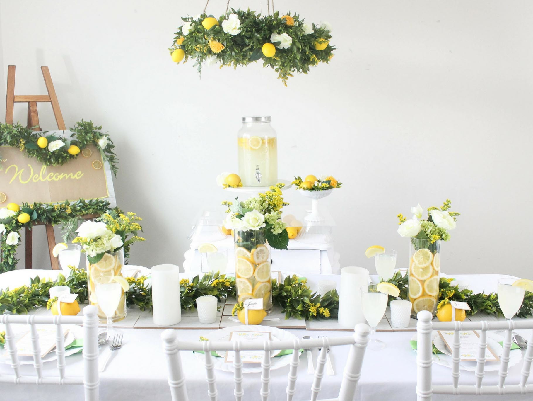 DIY Floral and Lemon Wedding Chandelier