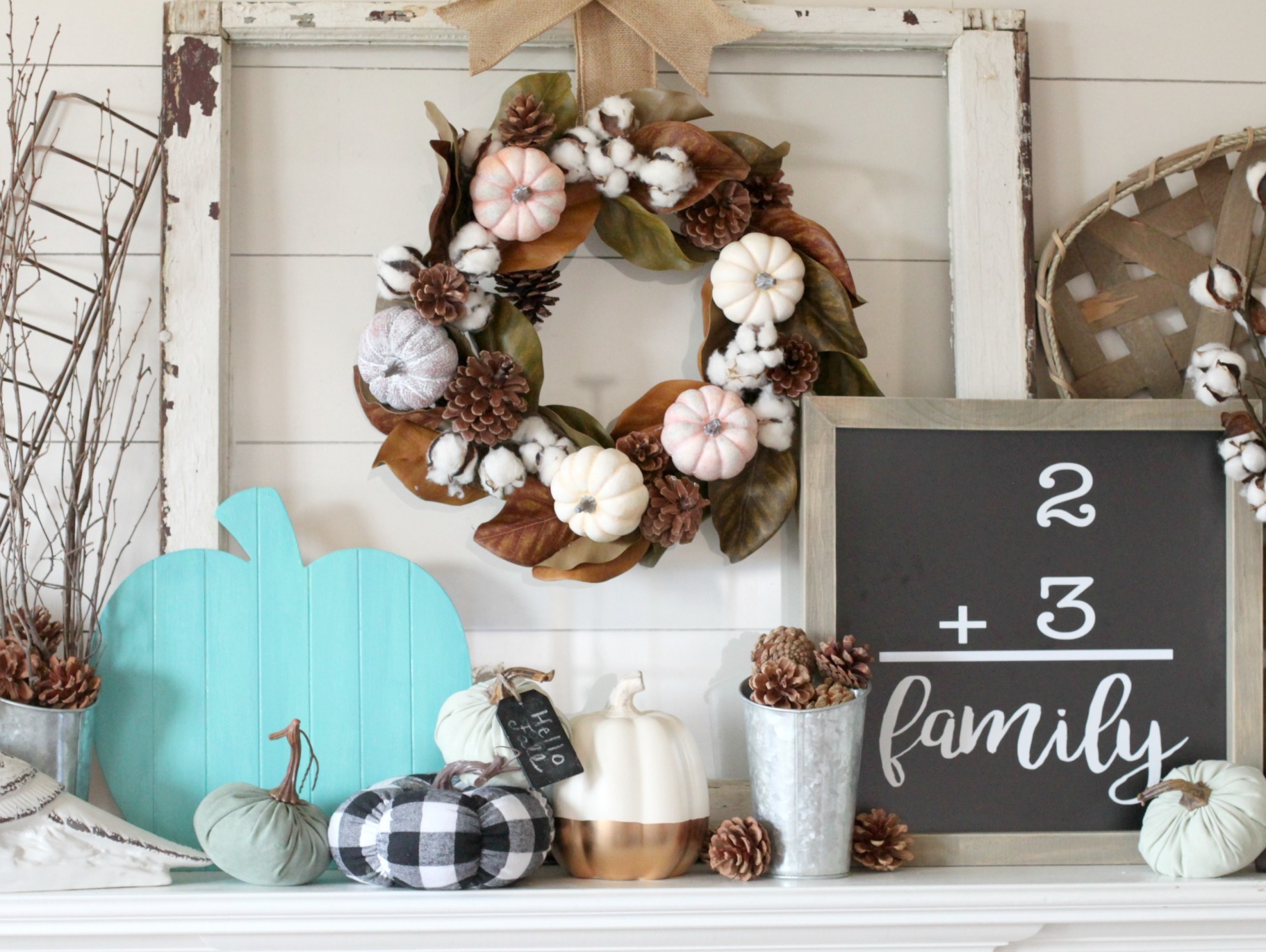DIY Fall Pumpkins and Pinecone Wreath