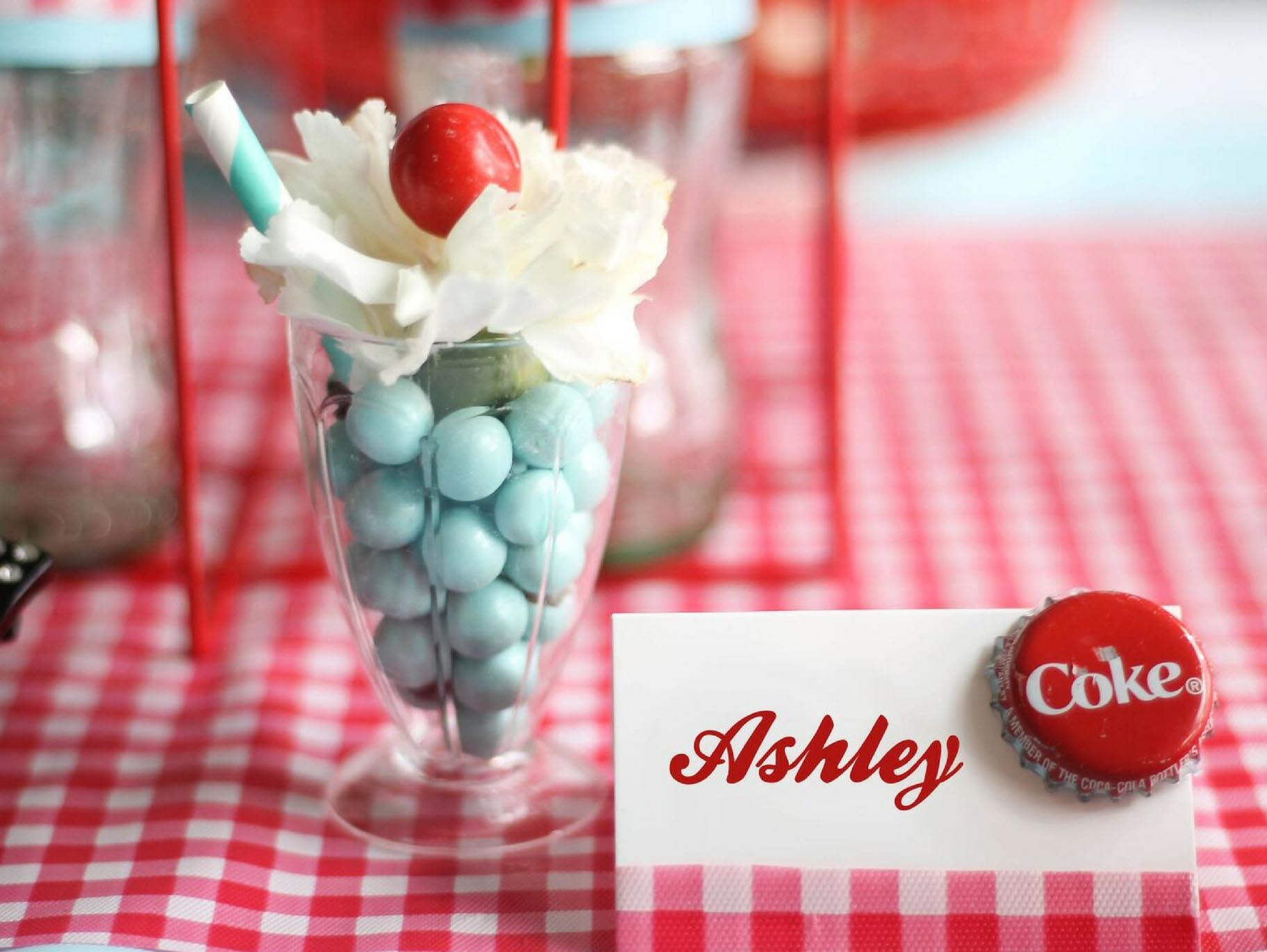 Retro Bridal Shower Floral Milkshake Place Card