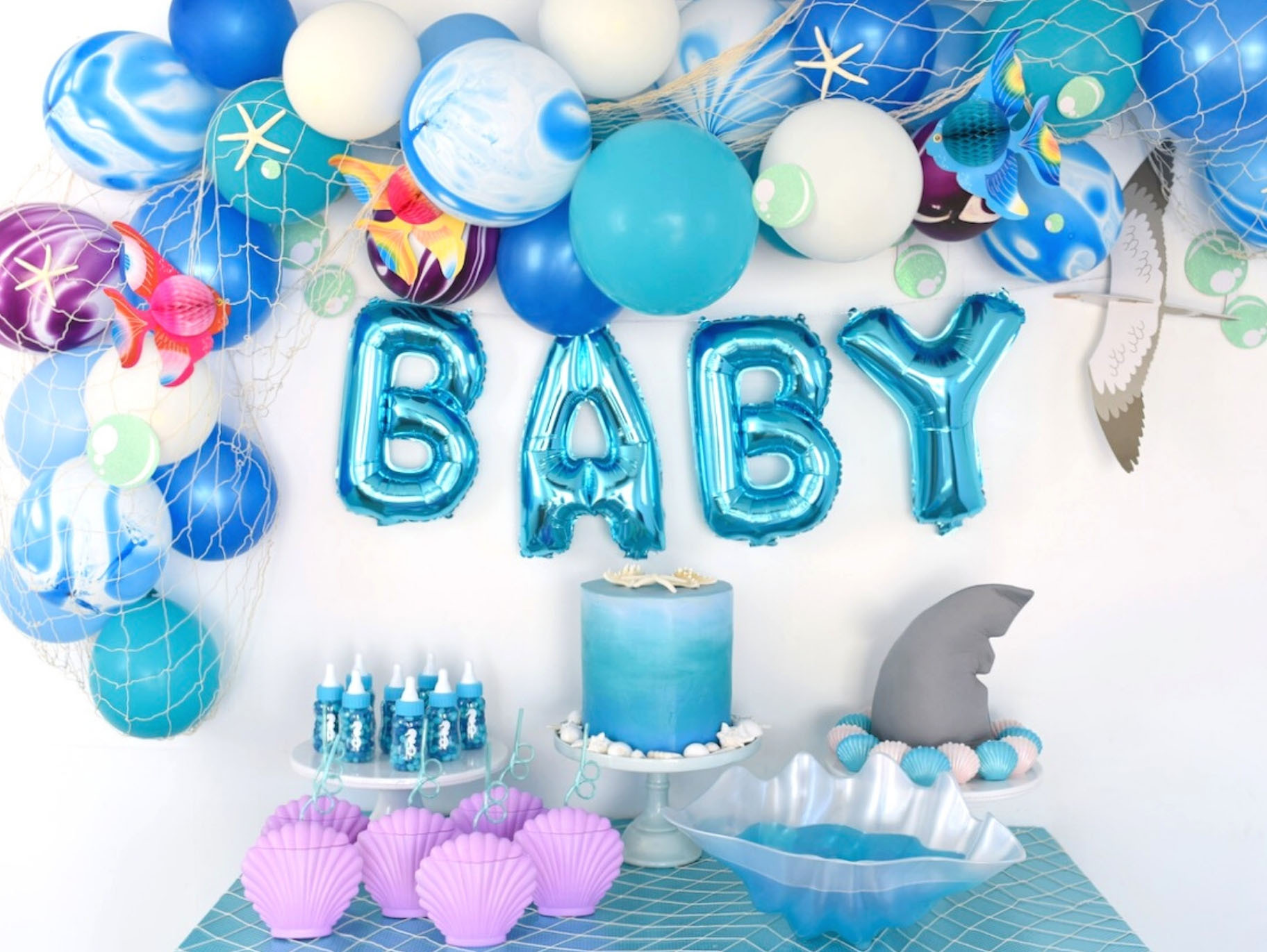 Under the Sea Baby Shower Decorations for Boy, Ocean Theme Baby Shower  Decorations - Under The Sea Baby Shower Backdrop, Balloon Garland Kit Green  and