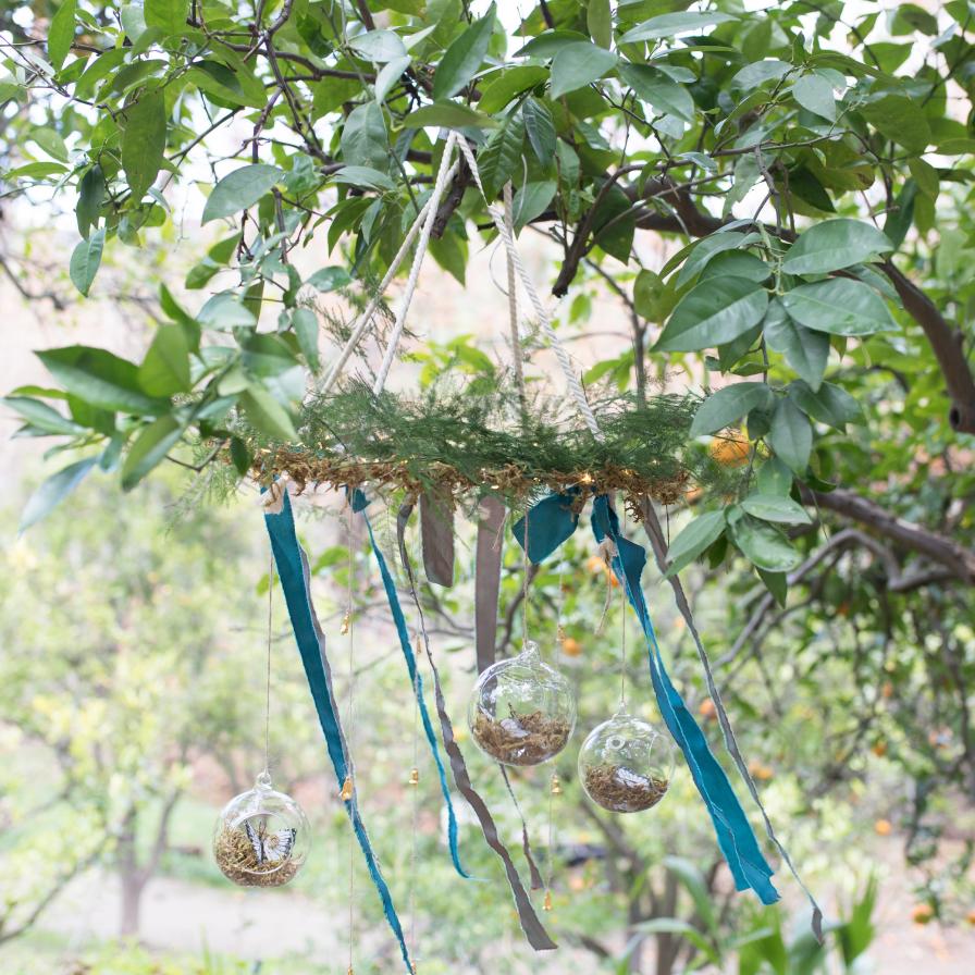 Mossy Forest Chandelier with Fairy Lights and Hanging Globes | Fun365