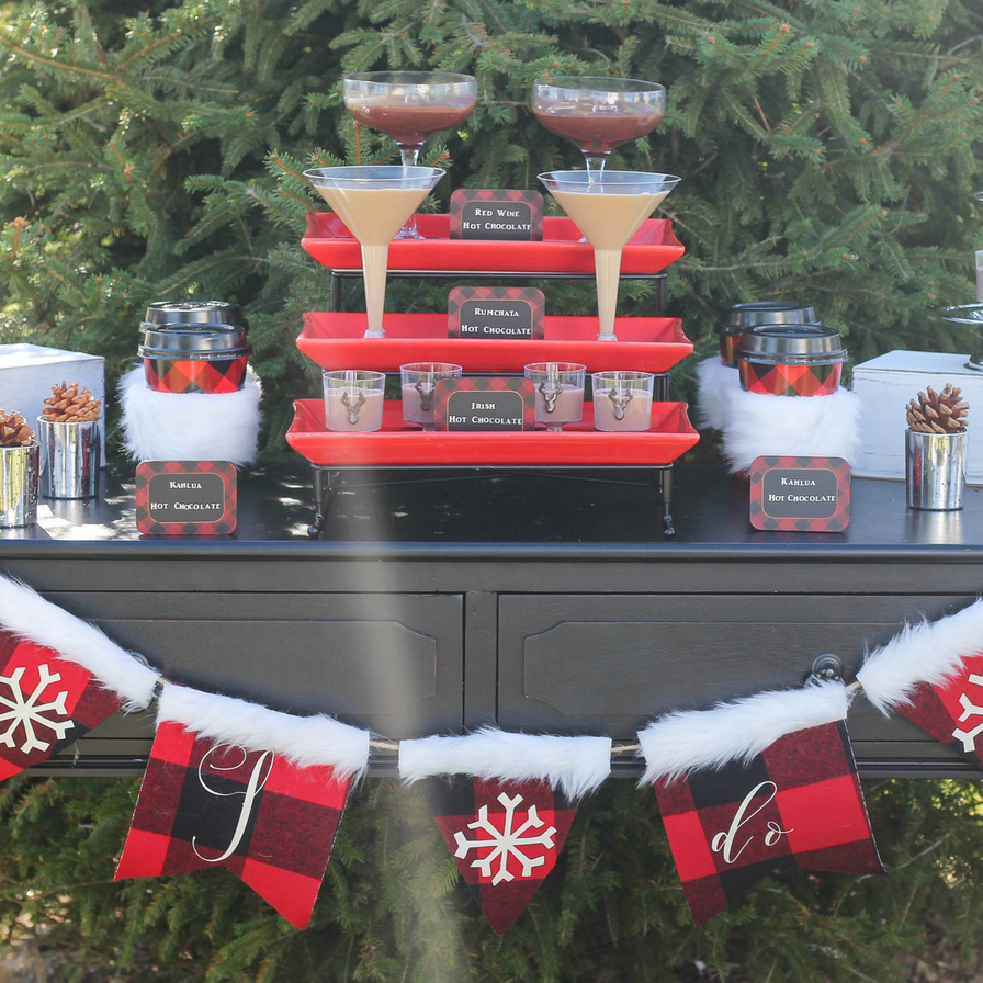 Buffalo Plaid Winter Wedding Boozy Hot Chocolate Bar