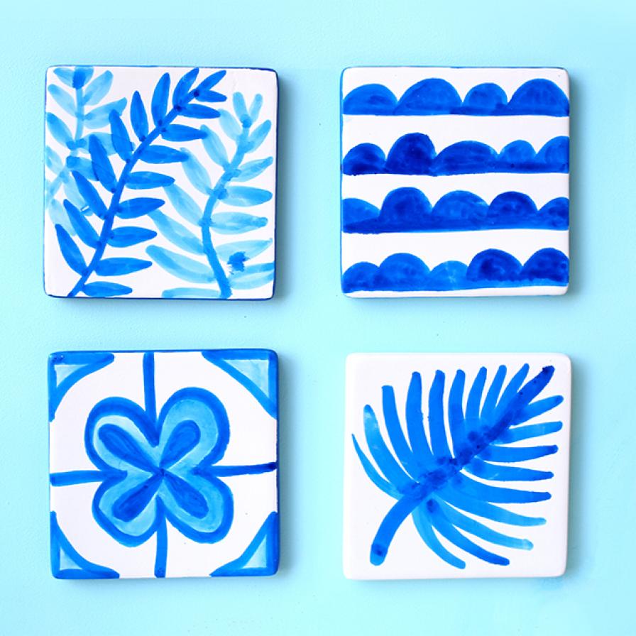 Blue and deals white coasters