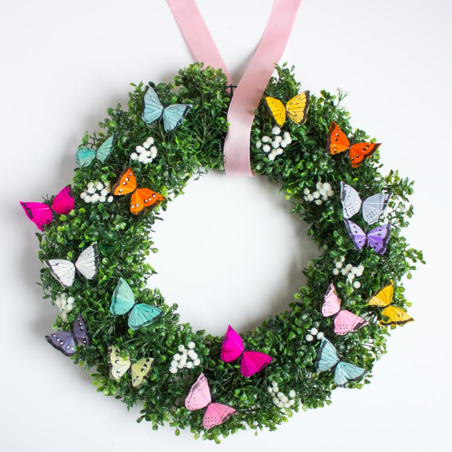 Spring Boxwood Butterfly Wreath