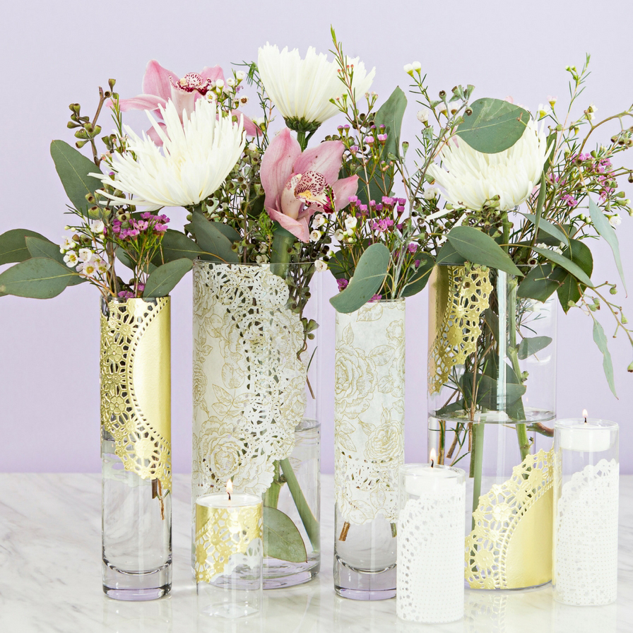 DIY Doily Covered Vases