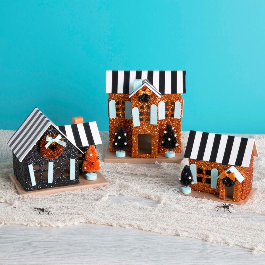 DIY Vintage Glitter Halloween Houses