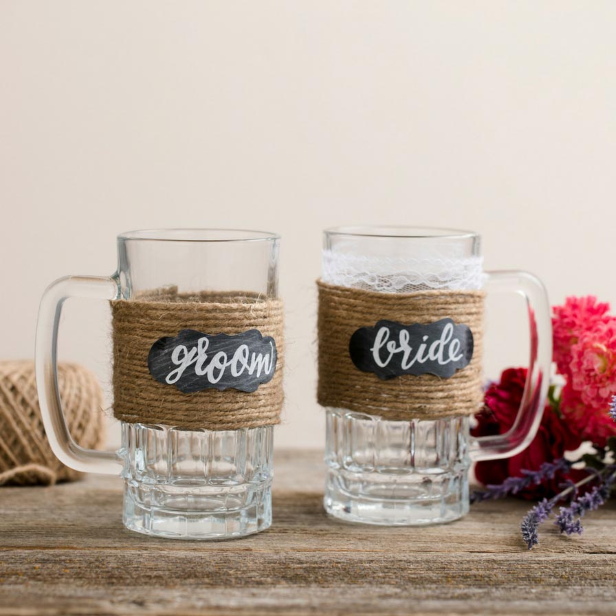 Bride and Groom Beer Mugs, Personalized Beer Glasses, Gifts for the Couple,  Engraved Wedding Glasses, Glass Beer Mug With Handle Set of 2 