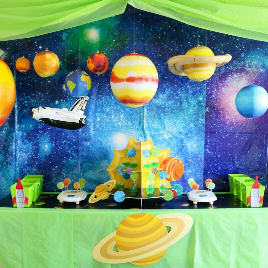 Plastic Solar System Table Cover Planet Design for Kids Outer Space Theme Birthday Party Decorations and Supplies 54 x 108 Inch 3 Pieces Outer Space Tablecloth Decorations