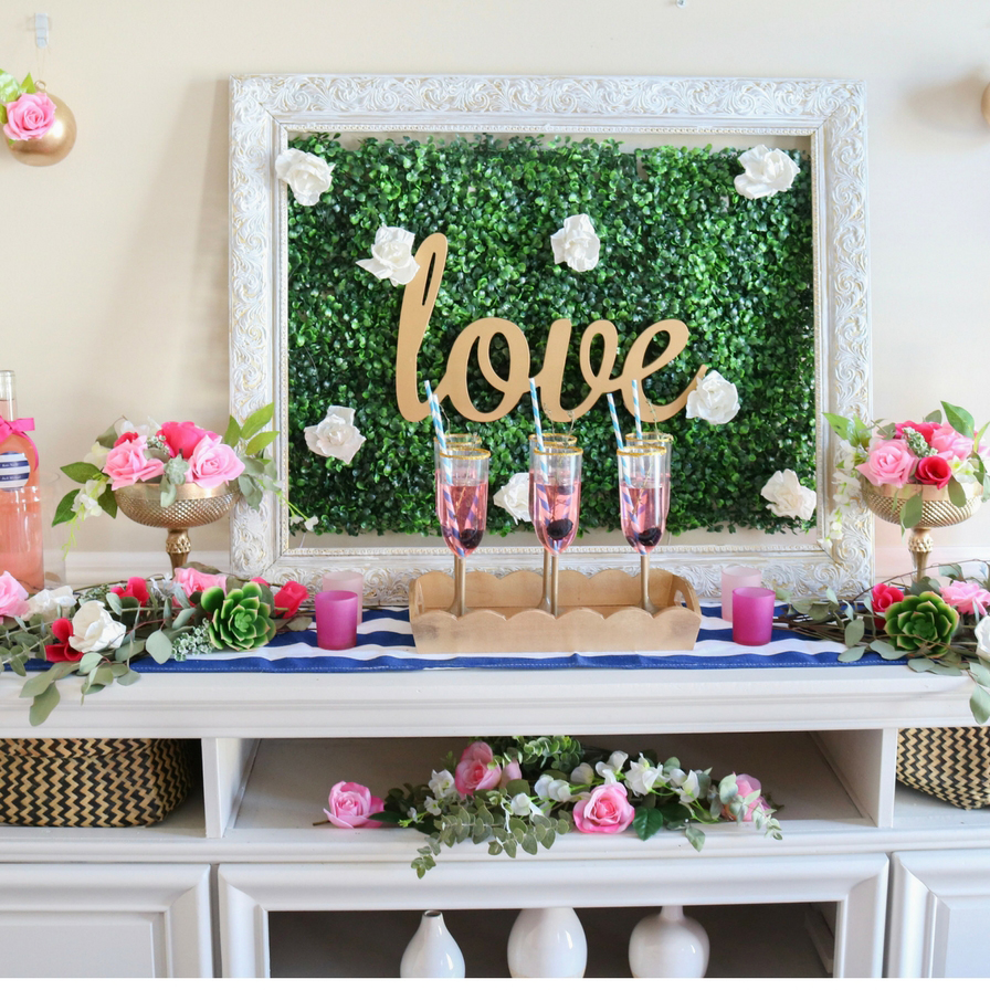 DIY Spring Wedding Backdrop and Champagne Buffet