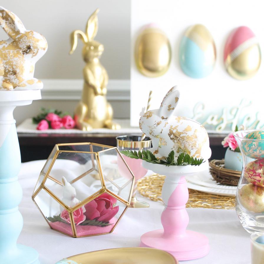 Gold Foil Bunny & Terrarium Centerpiece