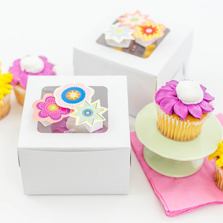3-D Pop Up Flower Cupcake Box Toppers