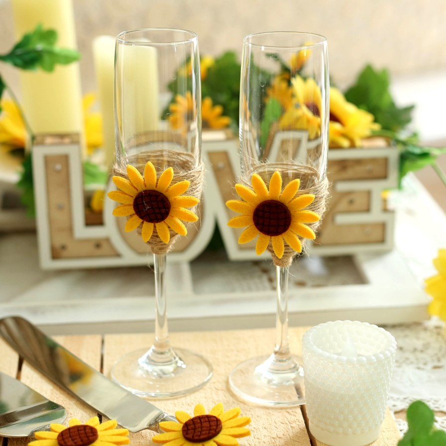 DIY Sunflower And Jute Wrapped Glasses