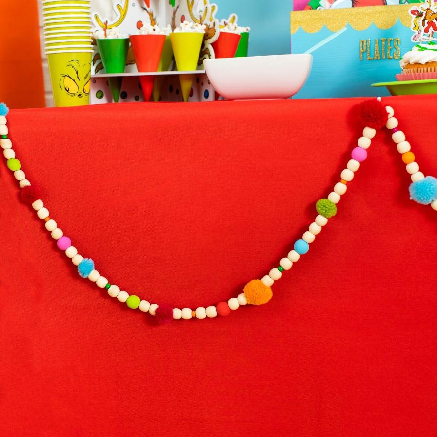 Wood Bead and Pom Holiday Garland 