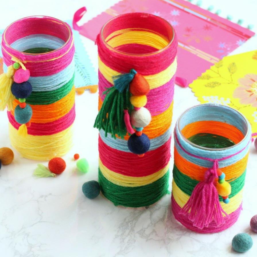 Colorful Yarn Wrapped Candle Votive