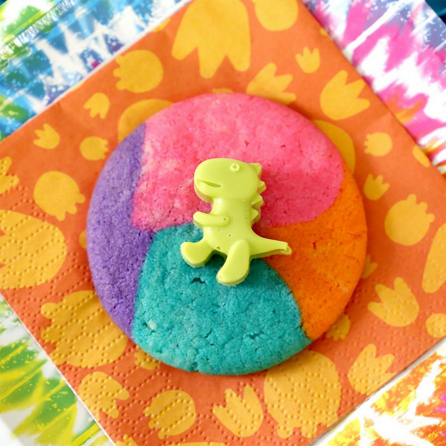 Girly Dinosaur Tie-Dye Cookies
