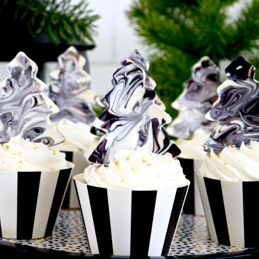 Marbled Chocolate Tree Cupcake Toppers