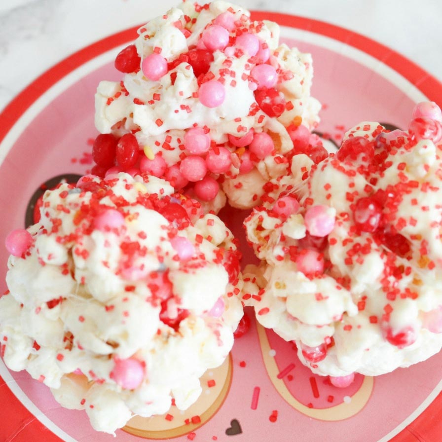 Valentine's Day White Chocolate Popcorn Balls