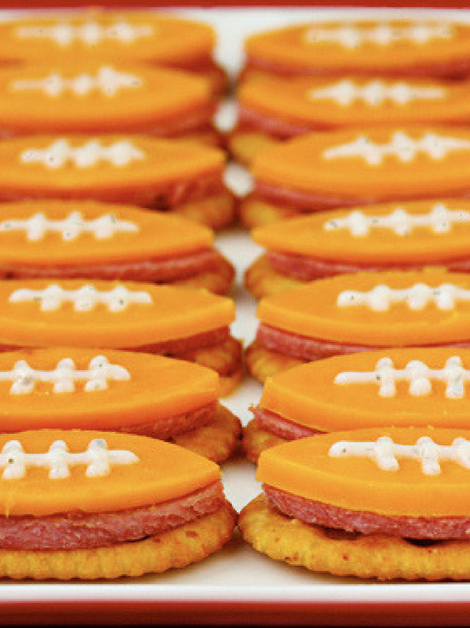 Football Bites with Summer Sausage, Cheddar, and Ranch