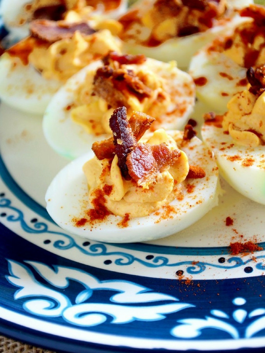 Bacon Sriracha Deviled Eggs