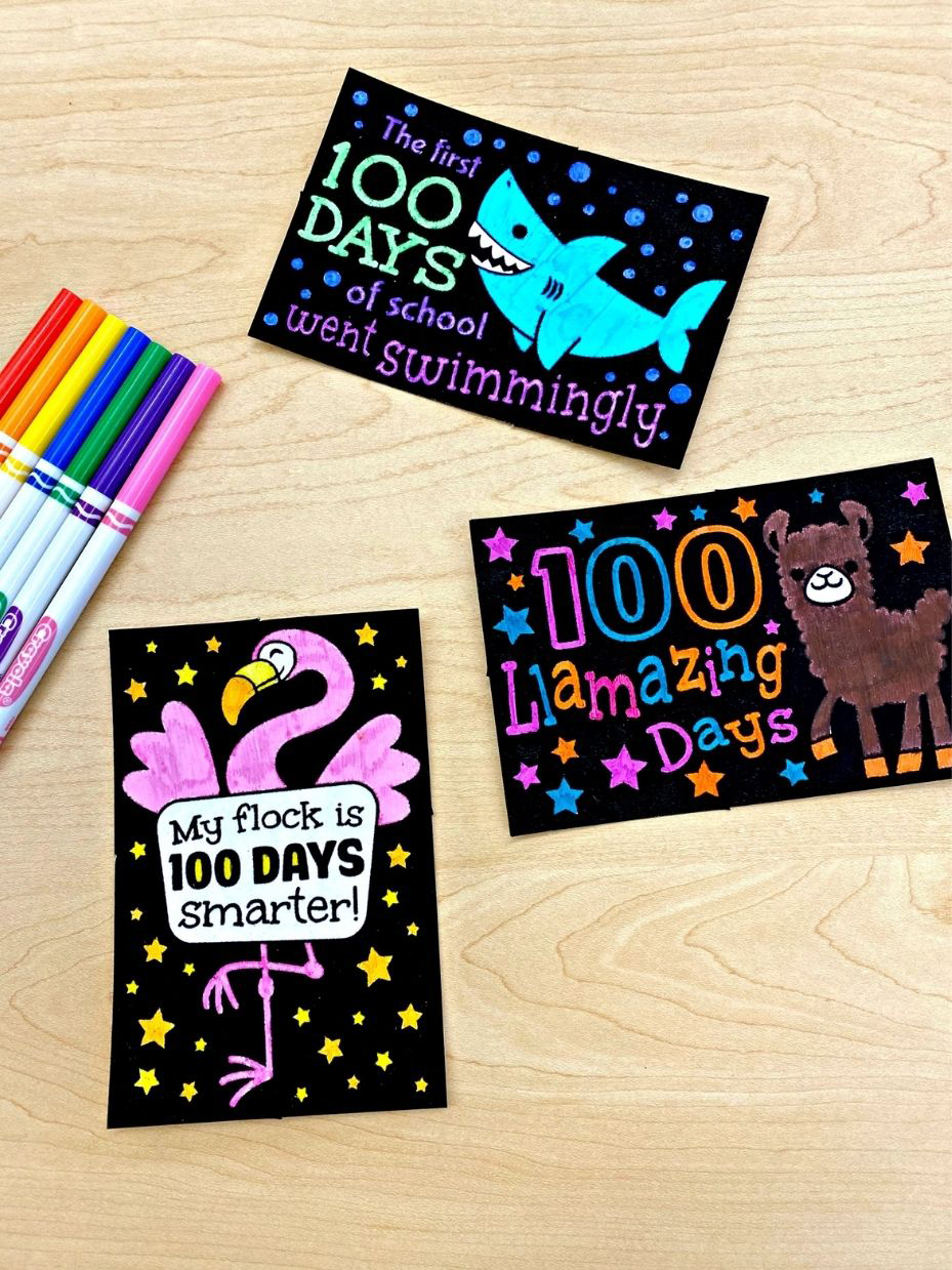 Color Your Own 100th Day of School Mini Fuzzy Posters