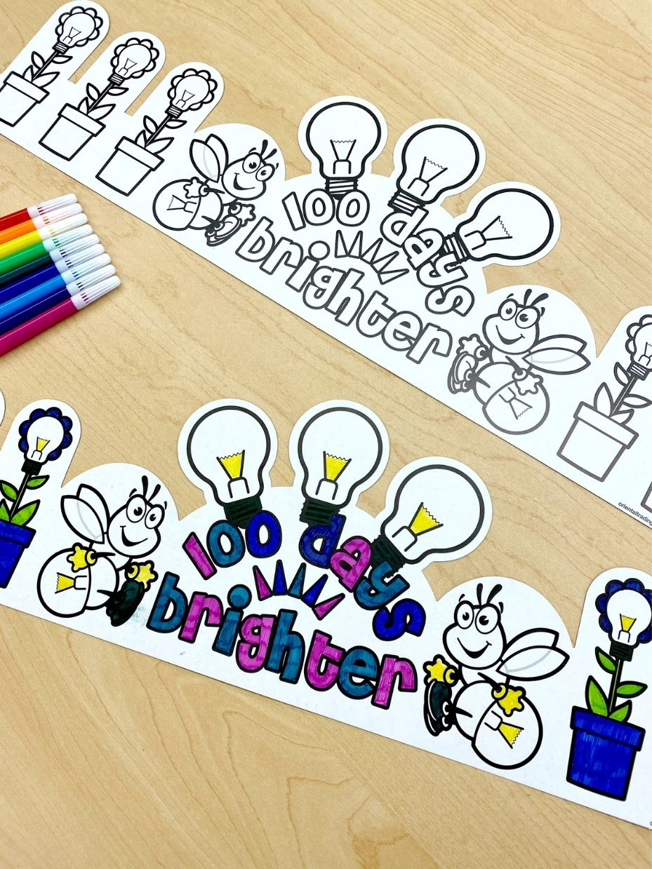 Color Your Own "100 Days Brighter" Crowns