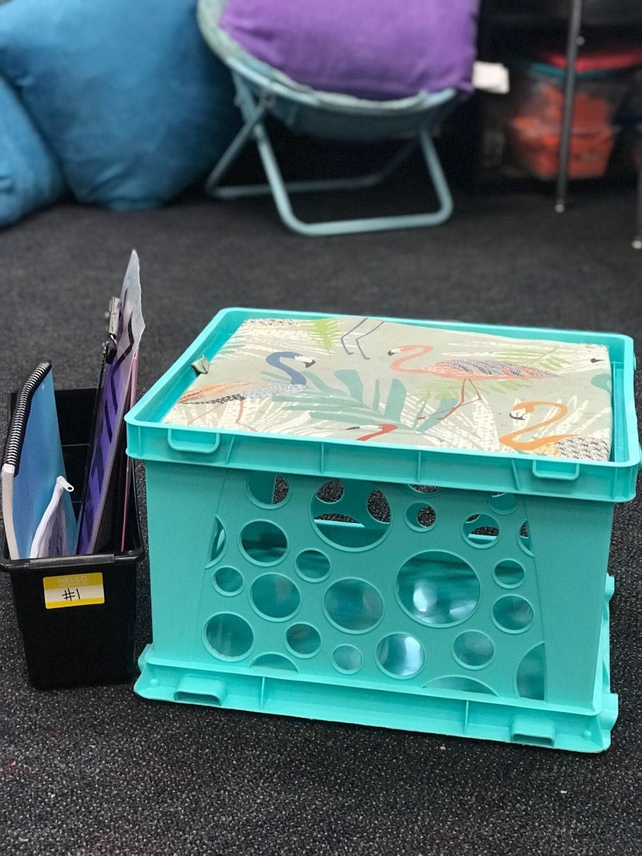 Portable Desk with Storex Premium File Crate with Handles, Classroom Blue