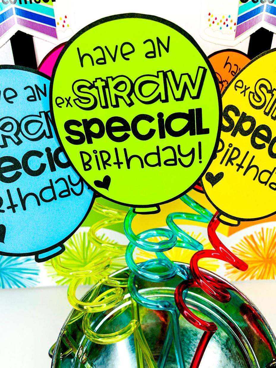 Birthday Balloon Straw Topper | Editable | Student Birthday Gift