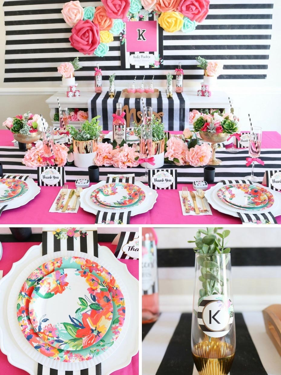 Black and White Striped Floral Bridal Shower