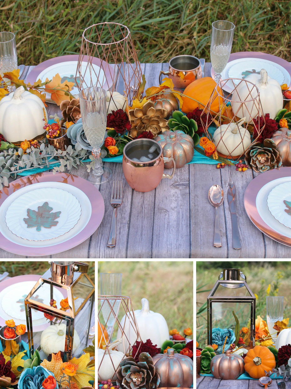 Teal and Orange Autumn Wedding Table