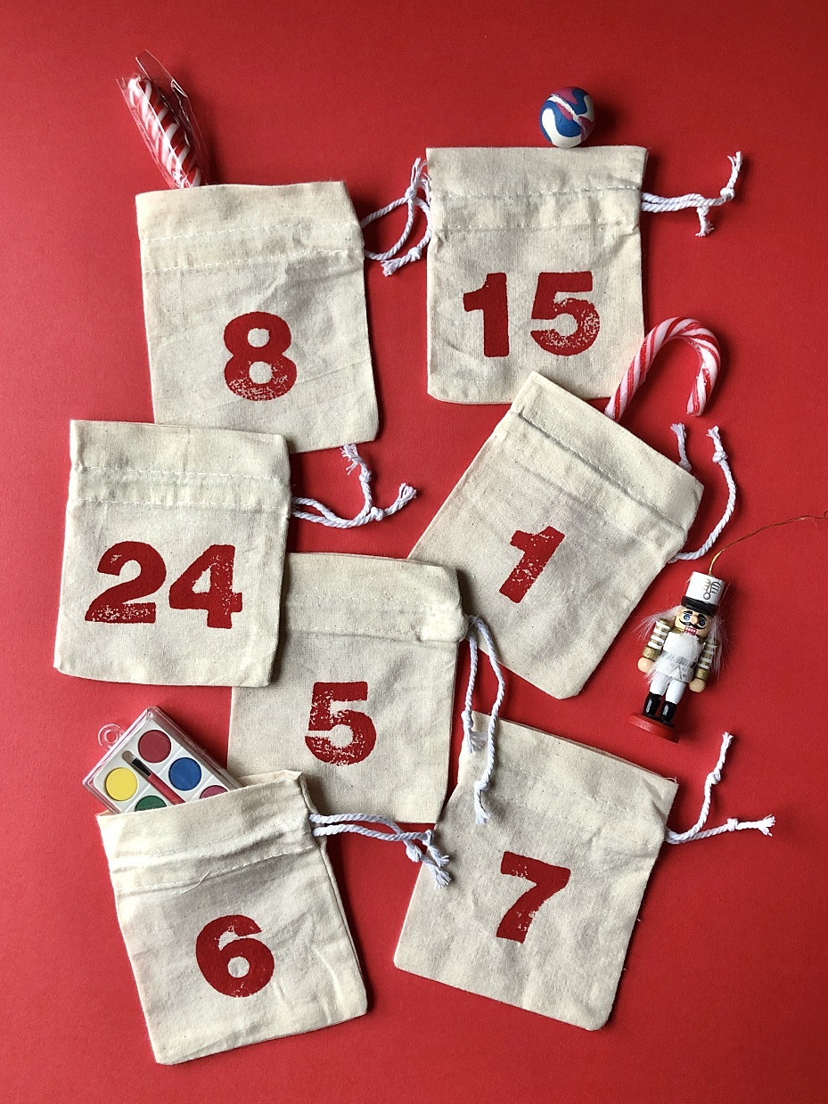 DIY Stamped Advent Calendar Bags